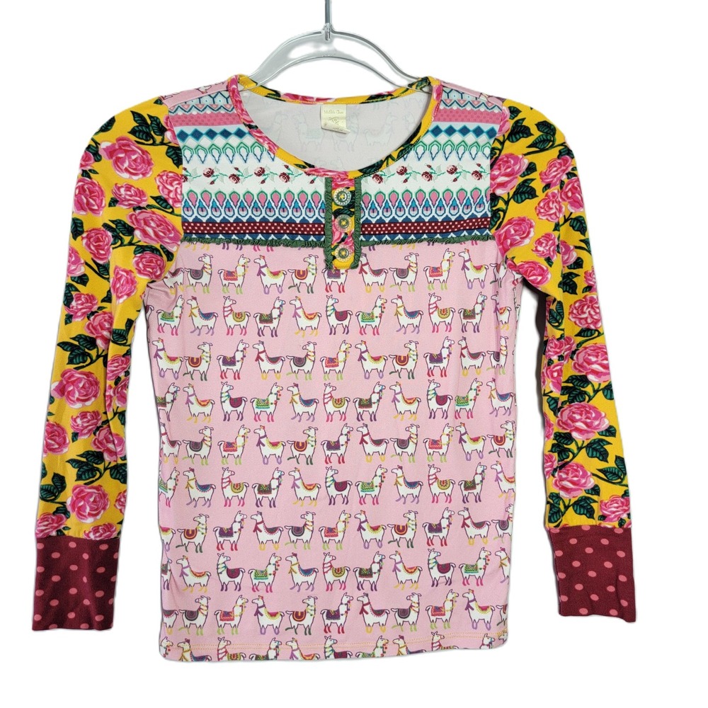 Matilda Jane Llama Floral Long Sleeve Henley Shirt‎ Kids Girls Size 10